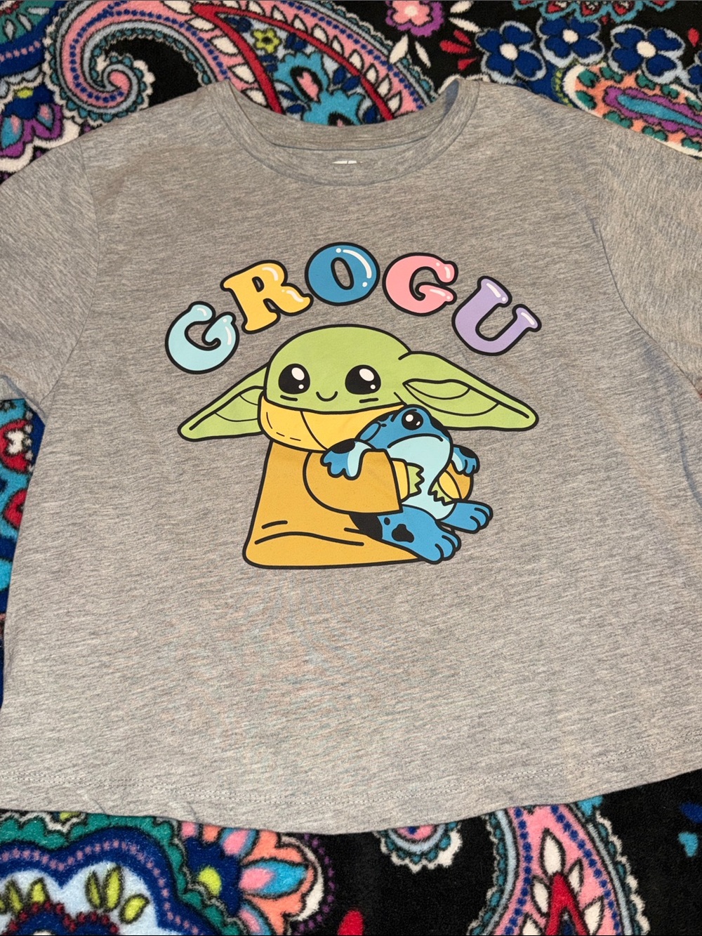 Star Wars “Grogu” Graphic Tee - Grey with Pastel Lettering